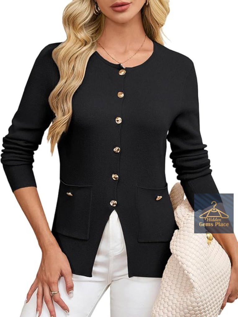 Sweater Blazer Button Up Cardigan Business Casual Peplum Top Long Sleeve Knit
